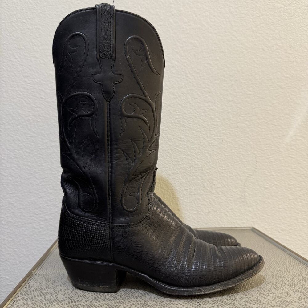 Lucchese Women’s Cowboy Boots Black Lizard Leather Western 7 B USA